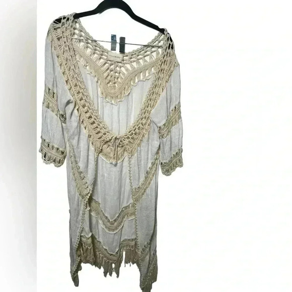 Dreamer Cream boho Swim Cover Duster Sz Large Tie Front - Picture 7 of 11